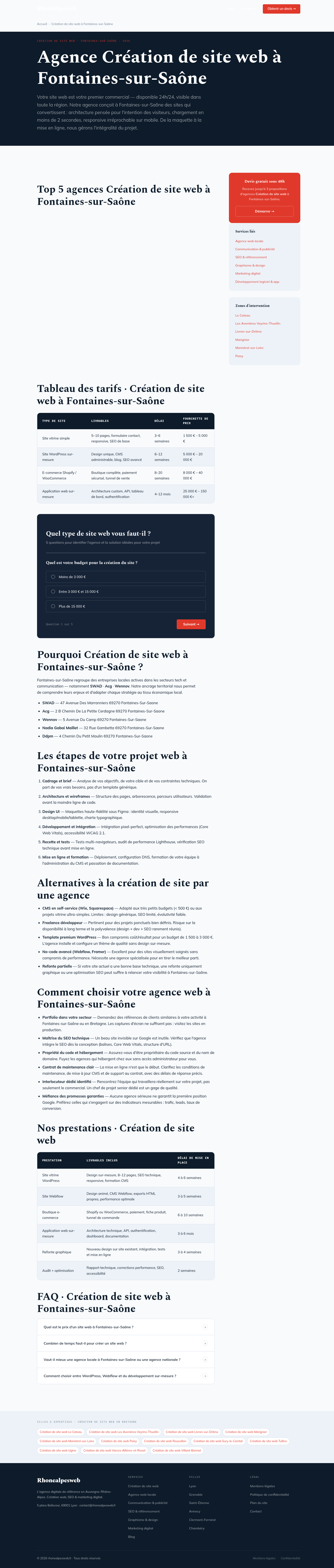 Capture d’écran d’une page service Rhonealpesweb pour la création de site web